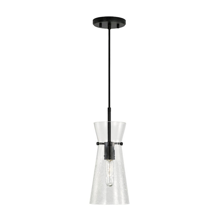 Capital Lighting Mila 1 Light Pendant, Matte Black/Clear Half-Crackle - 342411MB