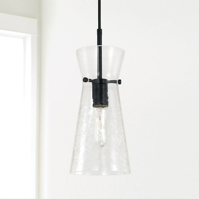 Capital Lighting Mila 1 Light Pendant, Clear Half-Crackle