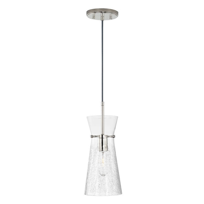 Capital Lighting Mila 1 Light Pendant, Nickel/Clear Half-Crackle - 342411PN