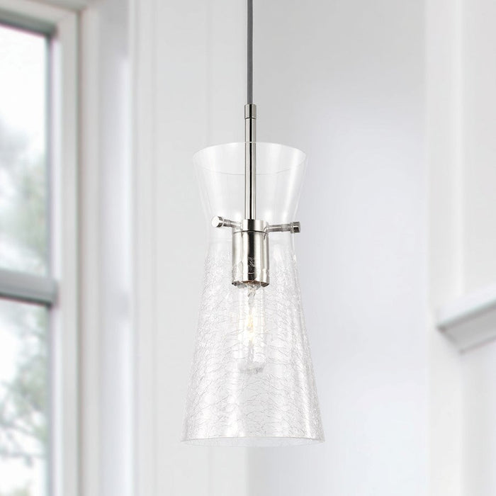 Capital Lighting Mila 1 Light Pendant, Clear Half-Crackle