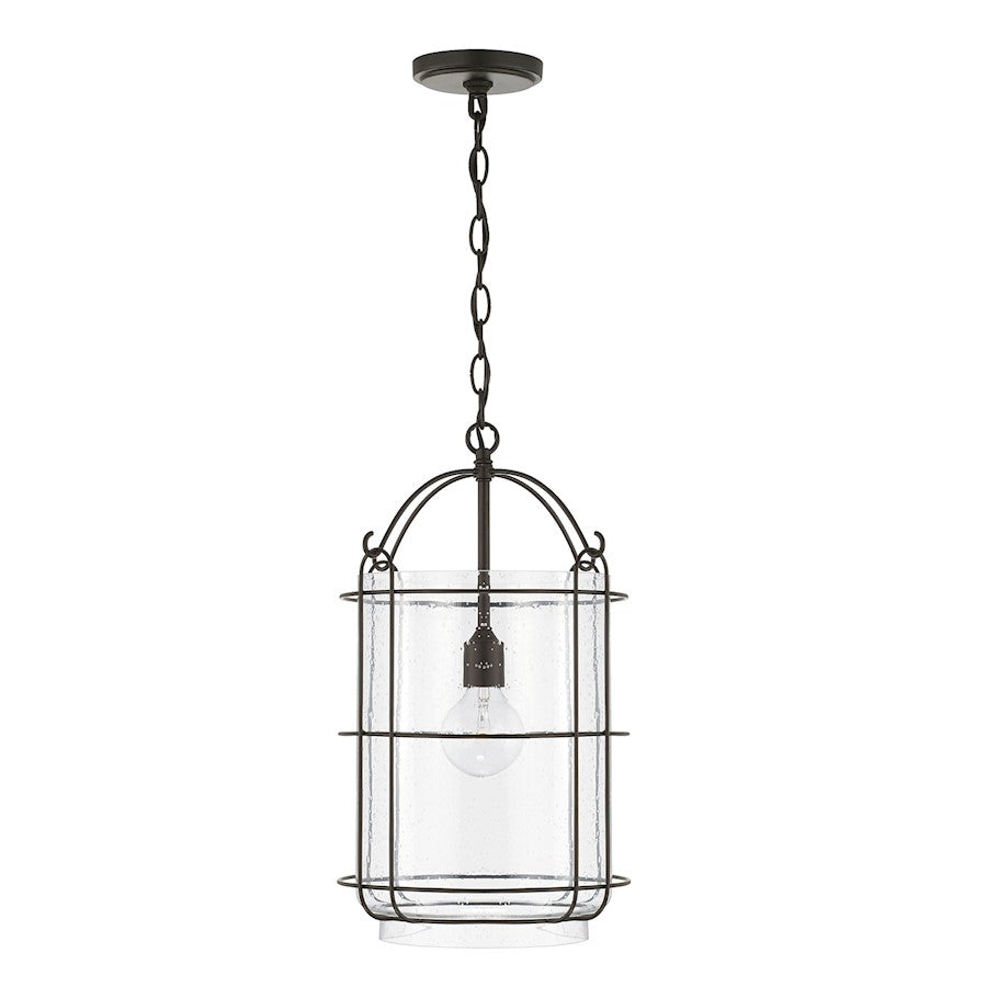 Capital Lighting Harmon 1 Light 12" Pendant, Matte Black/Clear Seeded - 342911MB