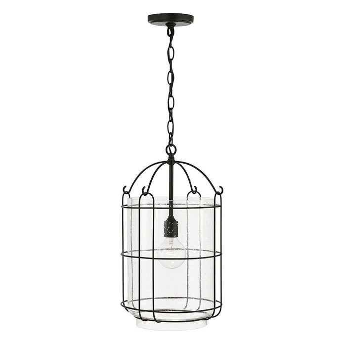 Capital Lighting Harmon 1 Light Pendant, Matte Black/Clear Seeded