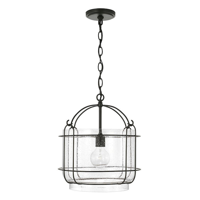 Capital Lighting Harmon 1 Light 14" Pendant, Matte Black/Clear Seeded - 342912MB