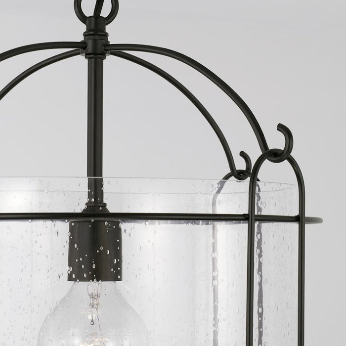 Capital Lighting Harmon 1 Light Pendant, Matte Black/Clear Seeded