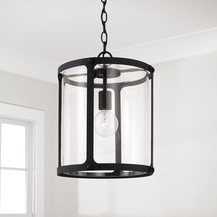 Capital Lighting Brennen 1 Light Pendant, Black Iron/Clear