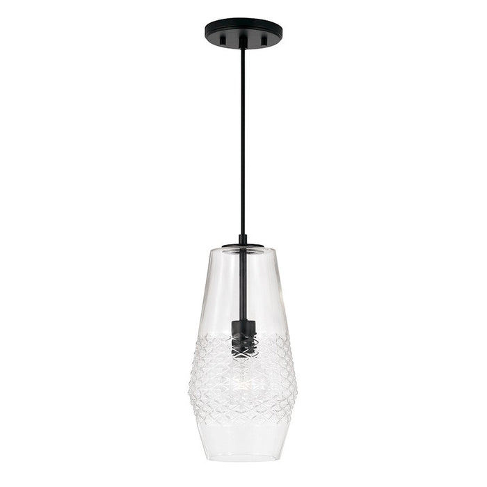 Capital Lighting Dena 1 Light Pendant, Matte Black/Diamond Embossed - 345011MB