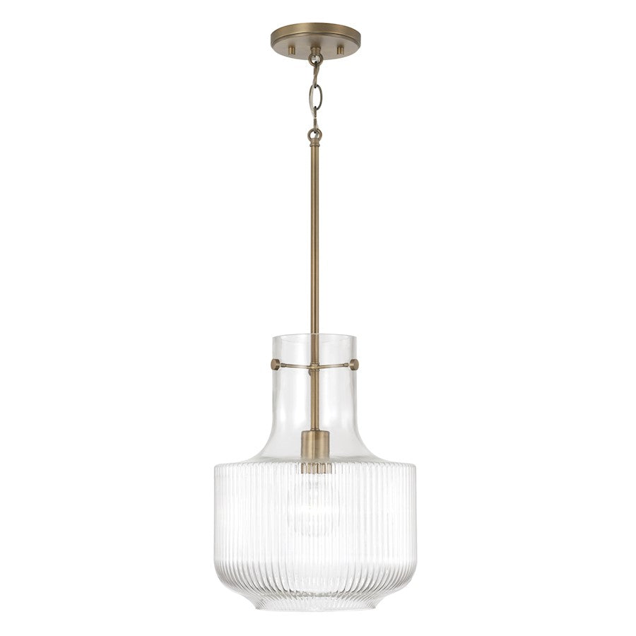 Capital Lighting Nyla 1 Light Pendant, Aged Brass/Clear Fluted - 345111AD