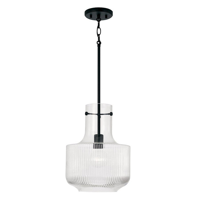 Capital Lighting Nyla 1 Light Pendant, Matte Black/Clear Fluted - 345111MB