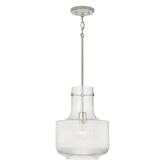 Capital Lighting Nyla 1 Light Pendant, Polished Nickel/Clear Fluted - 345111PN