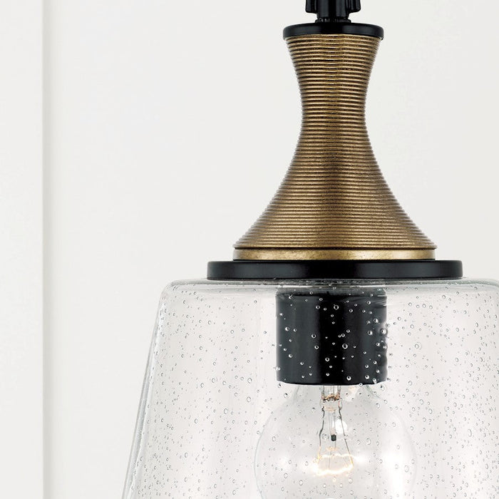 Capital Lighting Amara 1 Light Pendant, Black/Brass/Clear Seeded