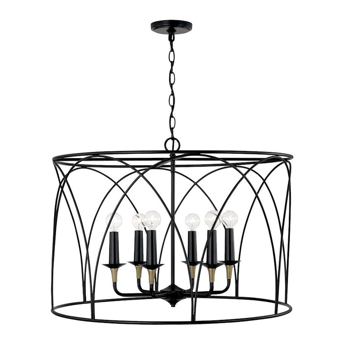 Capital Lighting Amara 6 Light Pendant, Matte Black/Brass