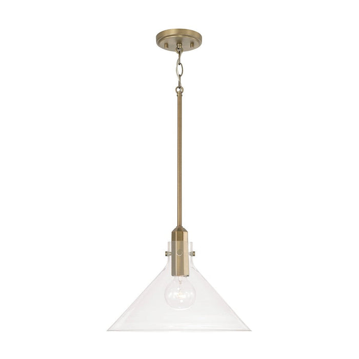 Capital Lighting Greer 1 Light Pendant, Aged Brass/Clear - 345811AD