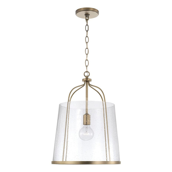 Capital Lighting Madison 1 Light Pendant, Aged Brass/Clear Seeded - 347011AD