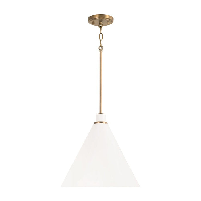 Capital Lighting Bradley 1 Light Pendant, Aged Brass/White - 350112AW