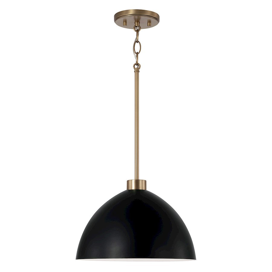 HomePlace Lighting Ross 1 Light Pendant, Brass/Black/White Interior - 352011AB