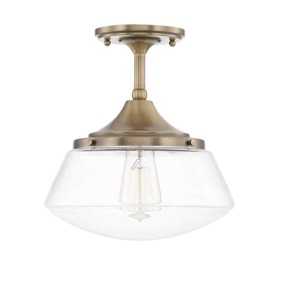 Capital Lighting Schoolhouse 1 Light Semi-Flush Mount, Aged Brass - 3533AD-134