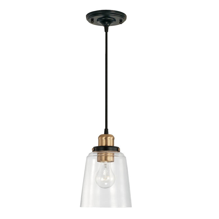 Capital Lighting Fallon 1 Light Pendant, Aged Brass/Black/Clear - 3718AB-135