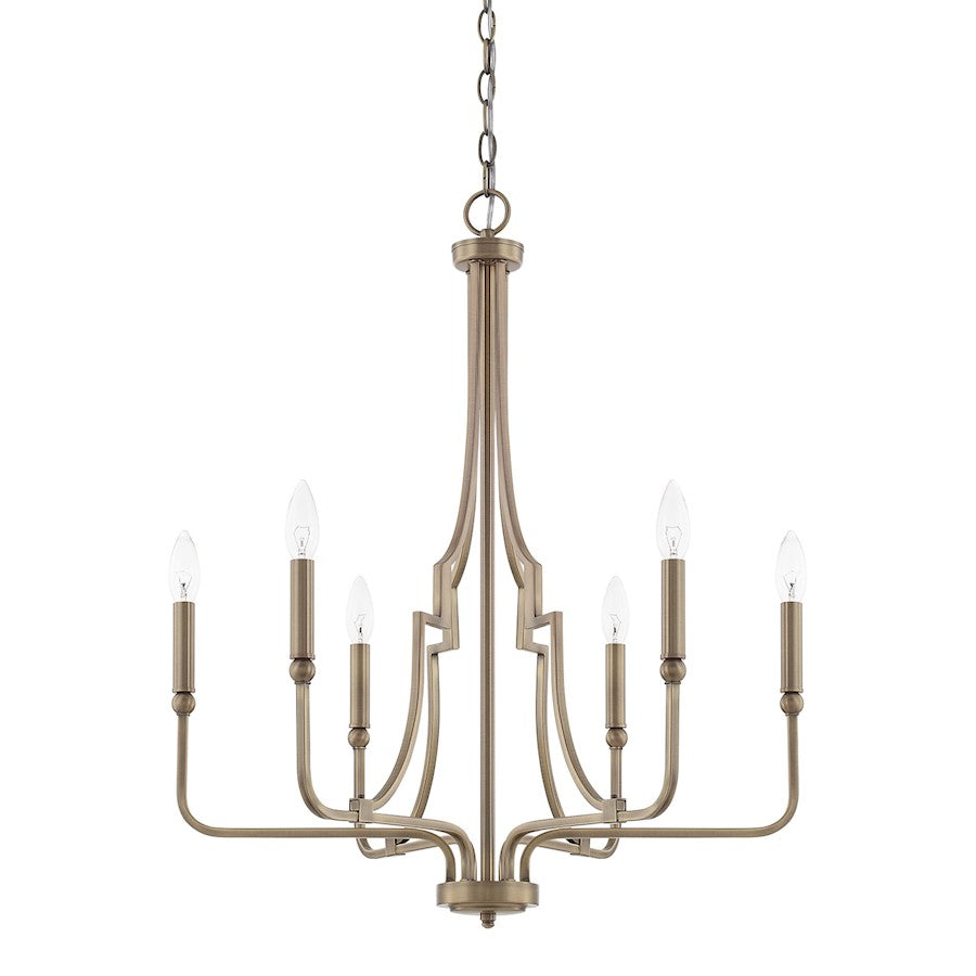 Capital Lighting Dawson 6 Light Chandelier, Aged Brass - 419361AD