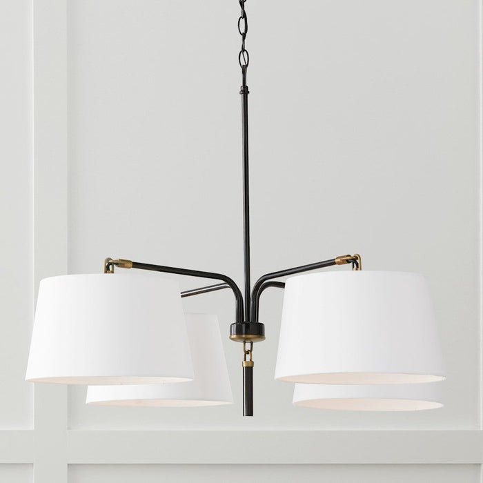 Capital Lighting Beckham 4 Light Chandelier, Glossy Black/Aged Brass