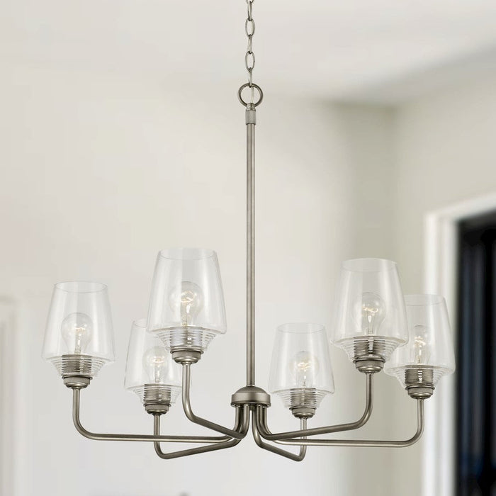 Capital Lighting Miller 6 Light Chandelier, Clear Ribbed