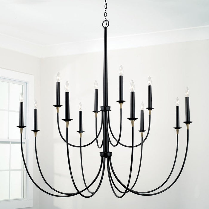 Capital Lighting Amara 12 Light Chandelier, Matte Black/Brass