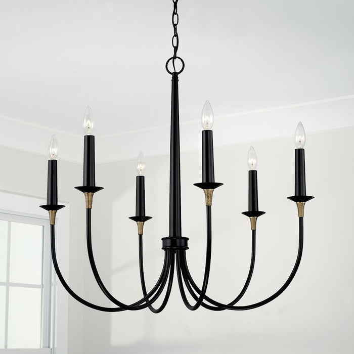 Capital Lighting Amara 6 Light Chandelier, Matte Black/Brass