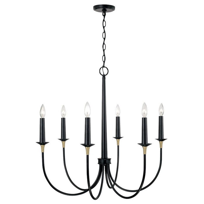 Capital Lighting Amara 6 Light Chandelier, Matte Black/Brass