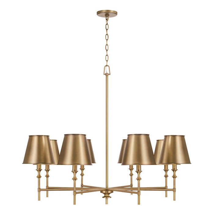 Capital Lighting Whitney 8 Light Chandelier, Brass/White - 449781AD-707