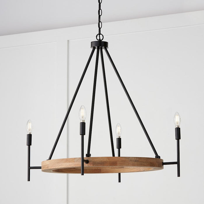 Capital Lighting Jonah Chandelier, Wood/Black/White Fabric