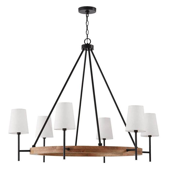 Capital Lighting Jonah 6 Chandelier, Wood/Black/White Fabric - 450861WK-709