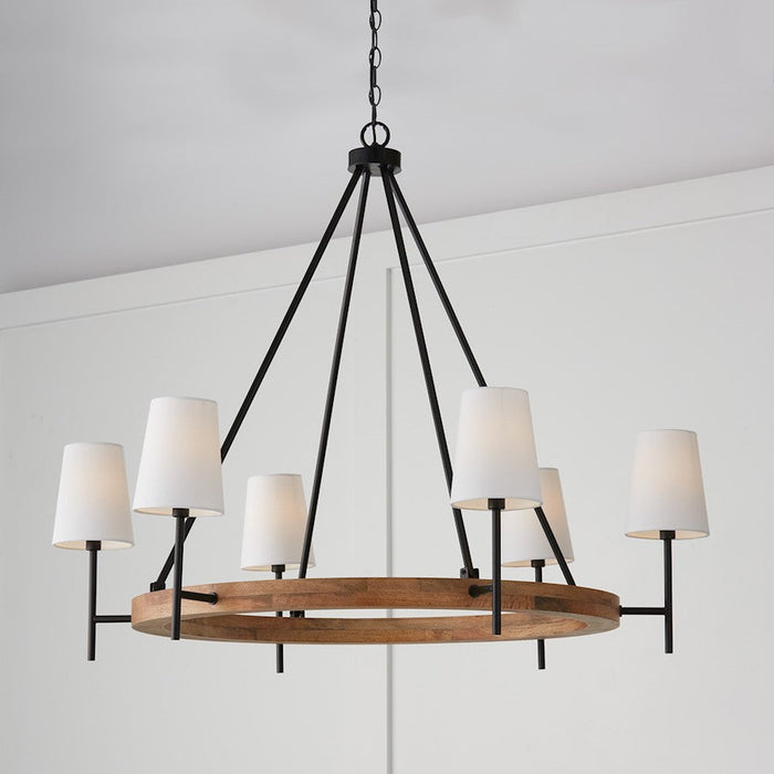 Capital Lighting Jonah Chandelier, Wood/Black/White Fabric