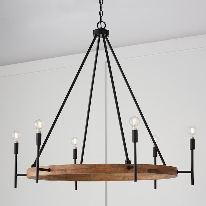 Capital Lighting Jonah Chandelier, Wood/Black/White Fabric