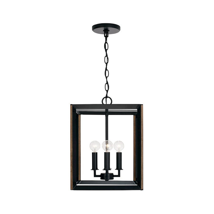 Capital Lighting Rowe 4 Light 12" Foyer, Matte Black/Brown Wood - 545441KD