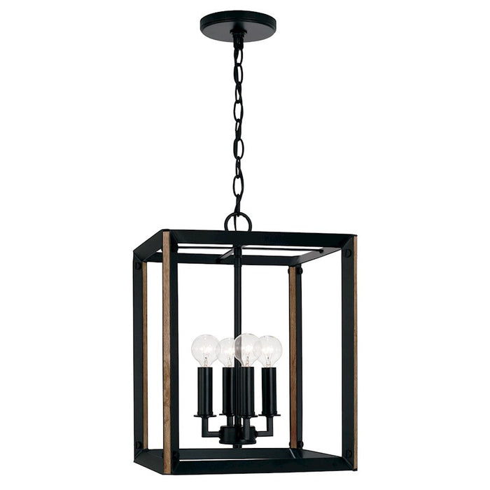 Capital Lighting Rowe 4 Light Foyer, Matte Black/Brown Wood