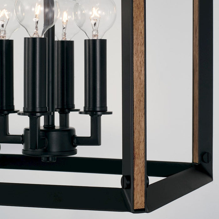 Capital Lighting Rowe 4 Light Foyer, Matte Black/Brown Wood