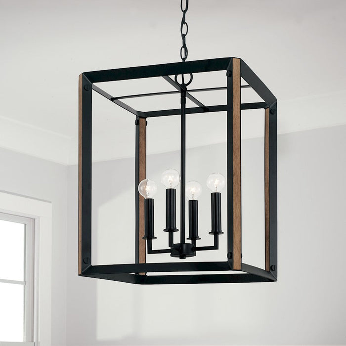 Capital Lighting Rowe 4 Light Foyer, Matte Black/Brown Wood