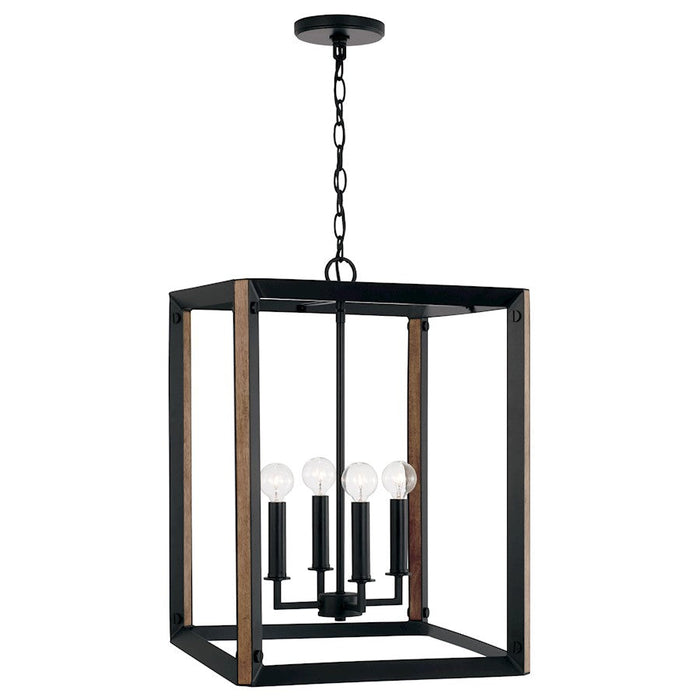 Capital Lighting Rowe 4 Light Foyer, Matte Black/Brown Wood