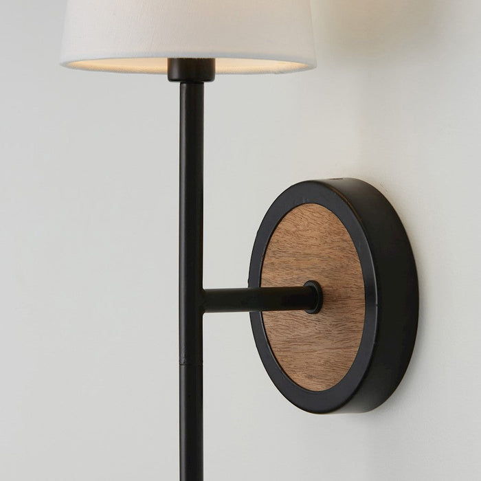 Capital Lighting Jonah 1 Sconce, Wood/Black/White Fabric