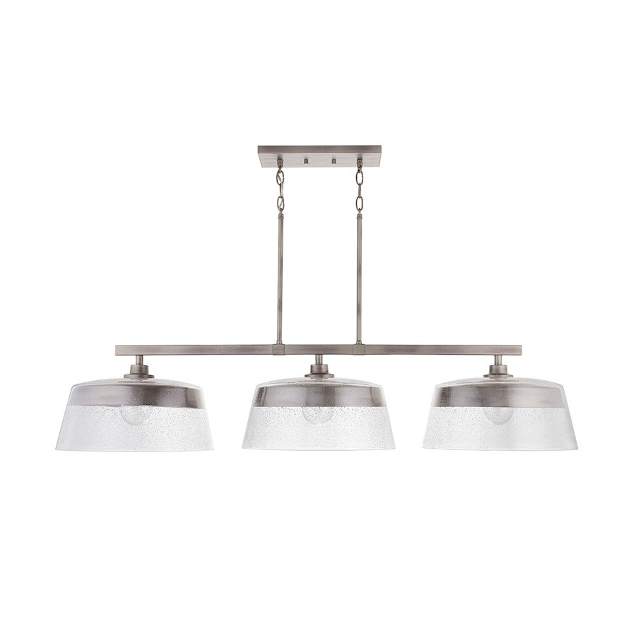 Capital Lighting Decker 3-Light Island, Washed Grey/Clear Seeded - 838231WY