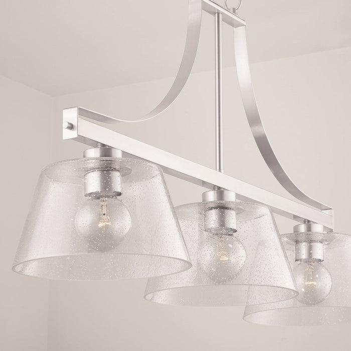 Homeplace Lighting Mattie 3 Light Island, Brushed Nickel/Clear Seeded