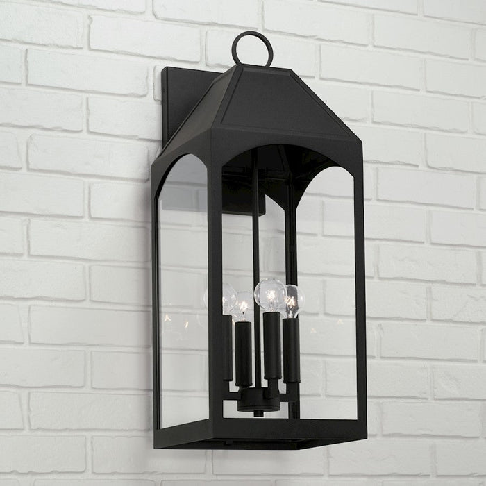 Capital Lighting Burton 4 Light Outdoor Wall Lantern, Black/Clear