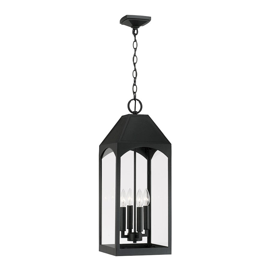 Capital Lighting Burton 4 Light Outdoor Hanging Lantern, Black/Clear - 946342BK