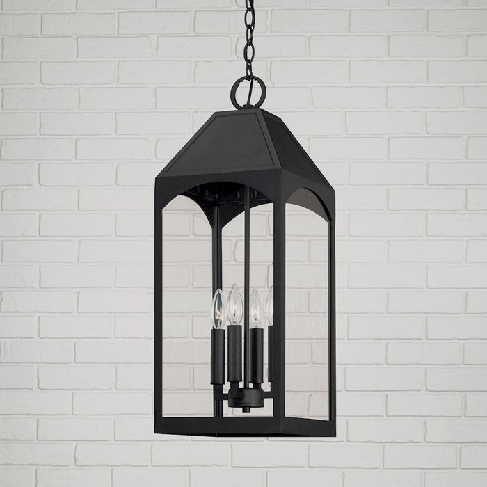 Capital Lighting Burton 4 Light Outdoor Hanging Lantern, Black/Clear