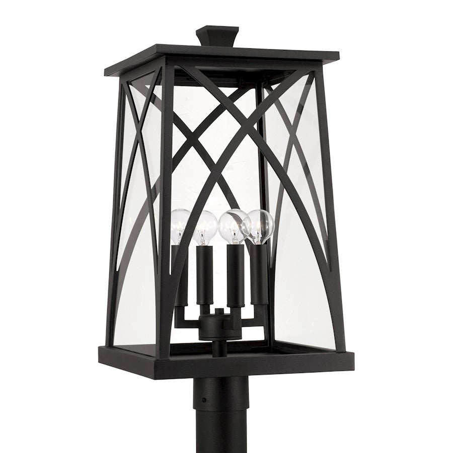 Capital Lighting Marshall 4 Light Outdoor Post-Lantern, Black/Clear - 946543BK