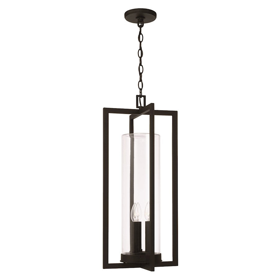 Capital Lighting Kent 3 Light Outdoor Hanging Lantern, Black/Clear - 948232BK