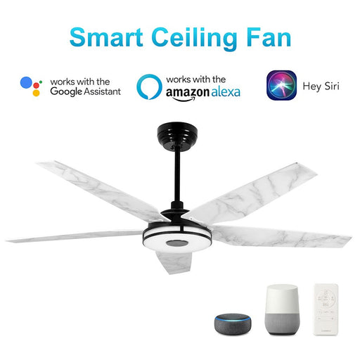 Carro Elira 52" Smart Ceiling Fan, Black/White marble - VS525S-L13-B7-1