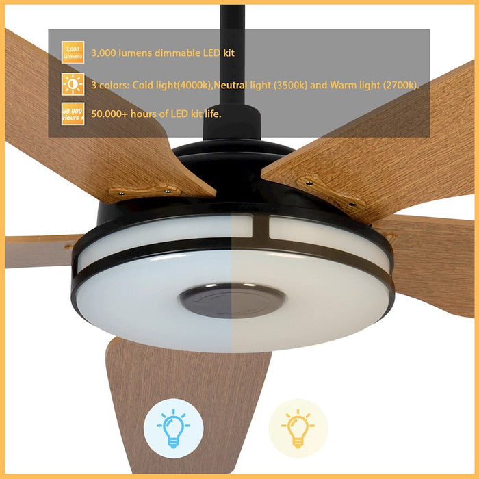 Carro Elira Smart Ceiling Fan, Black/Wooden Pattern