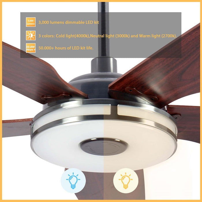 Carro Elira 56" Smart Ceiling Fan, Silver/Rosewood