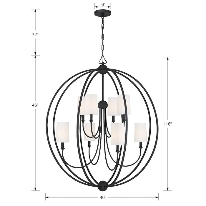 Crystorama Sylvan 8 Light Chandelier, Black Forged/Ivory