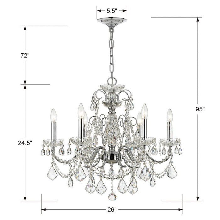 Crystorama Imperial 6 Light Chandelier, Polished Chrome/Italian